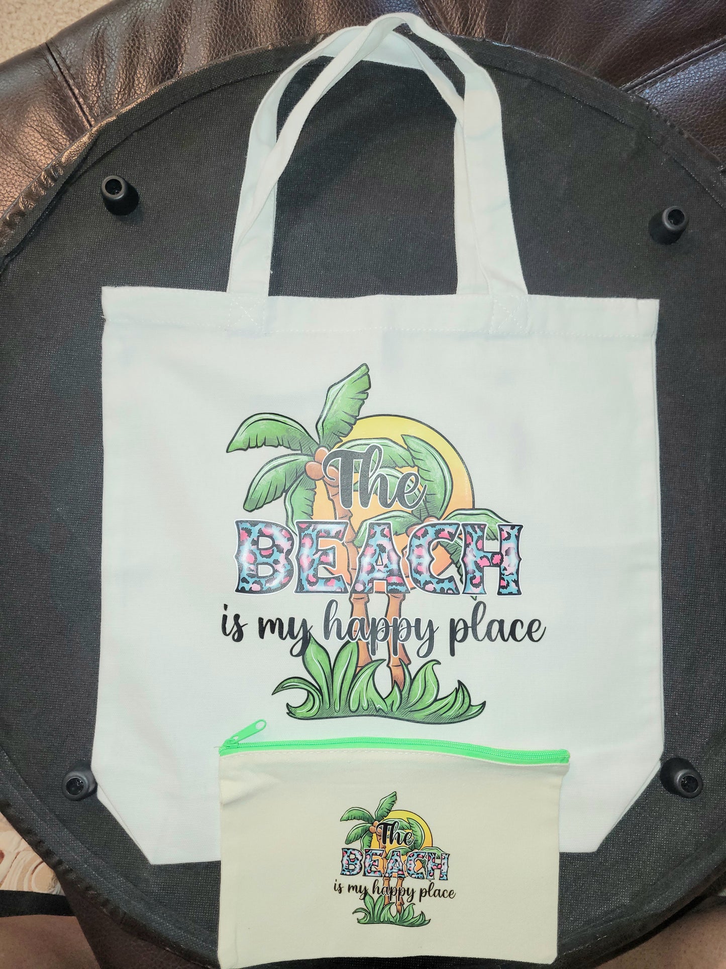 "The Beach is my Happy Place" Tote Bag and Pouch Set