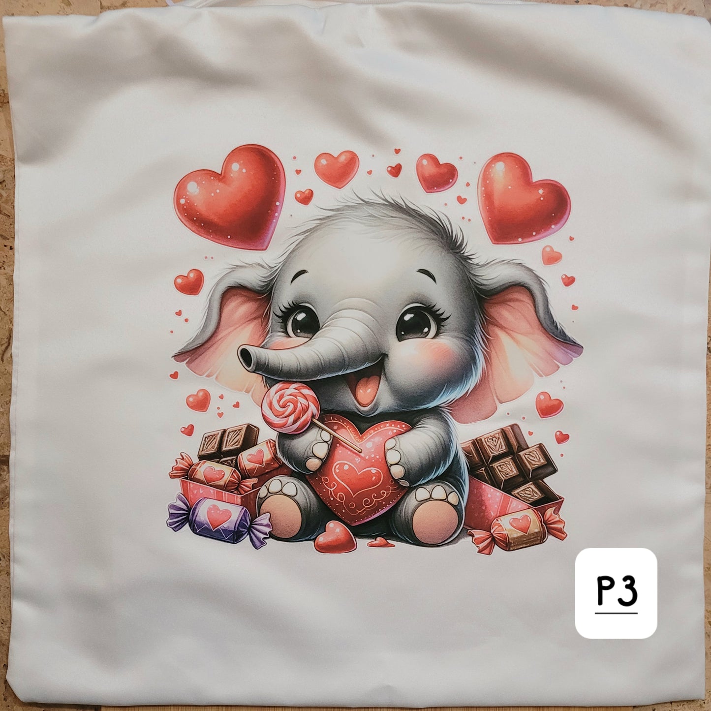 Valentines Day Candy Happy Elephant Pillow