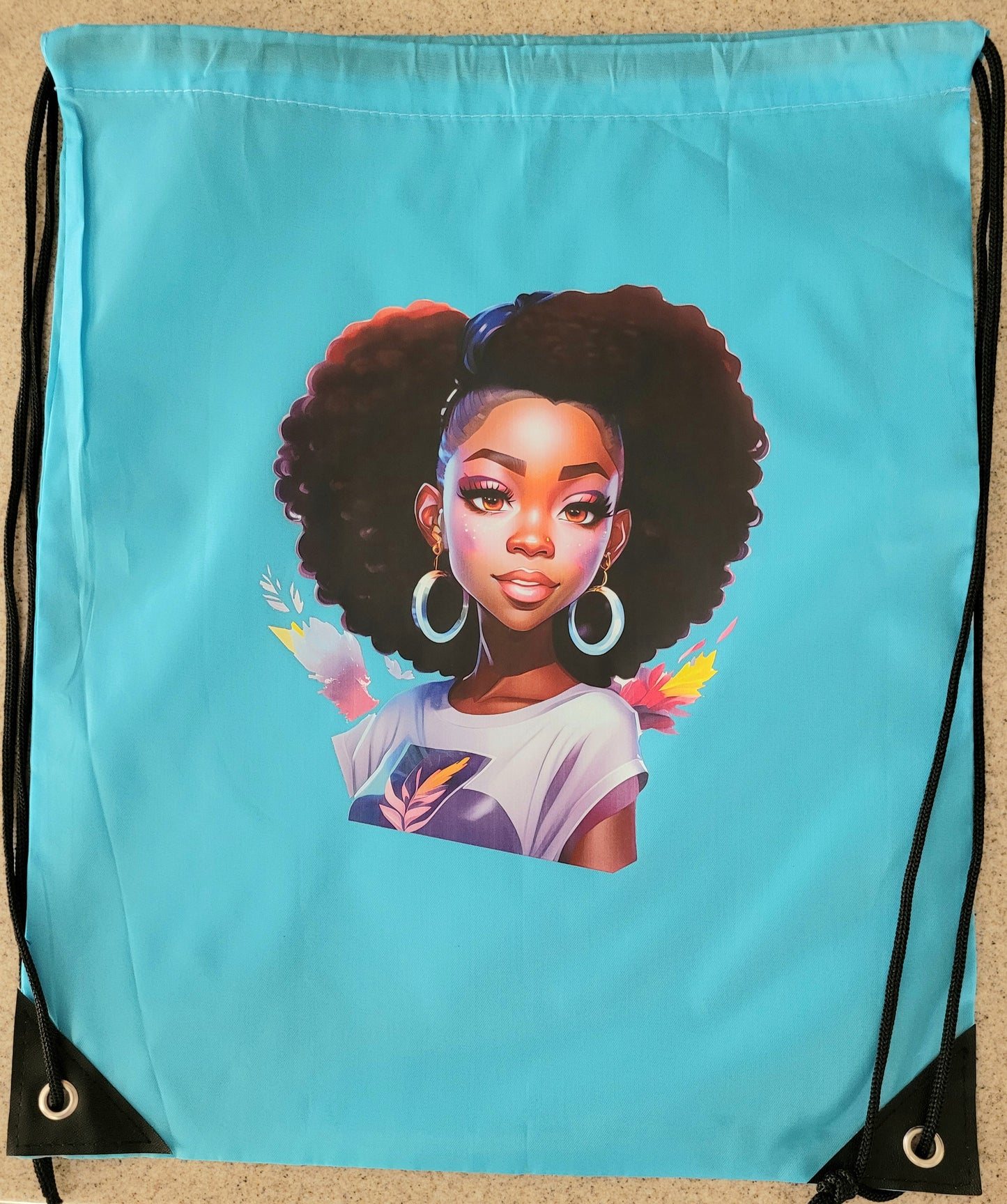 Black Girl Drawstring Backpack