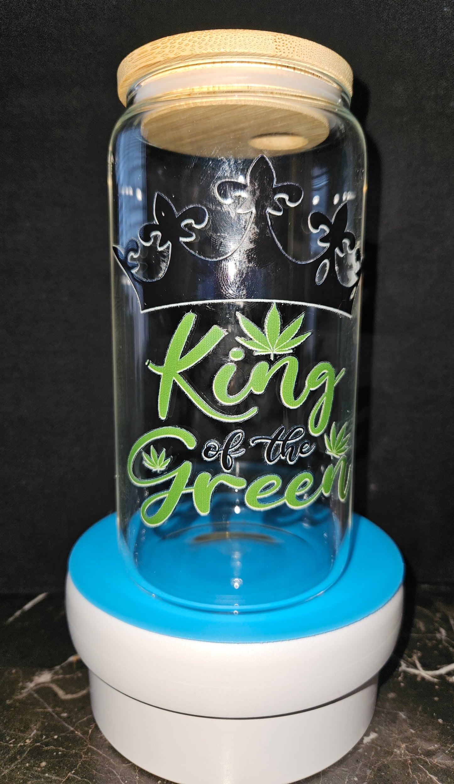 "King of Green" Glass Jar