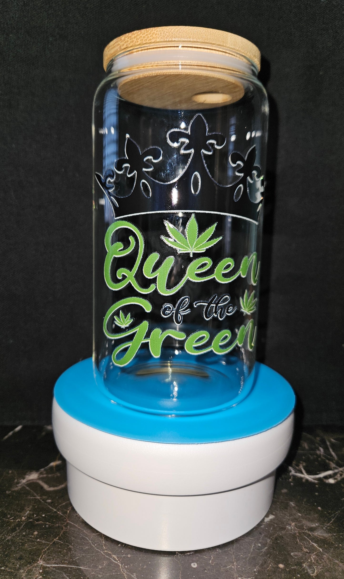 "Queen of Green" Glass Jar