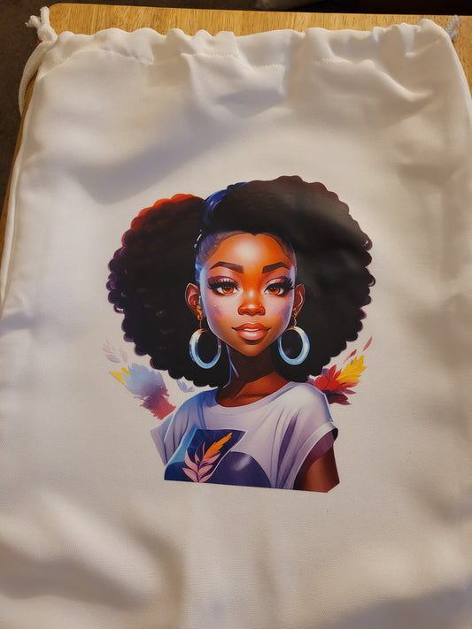 Black Girl Drawstring Backpack