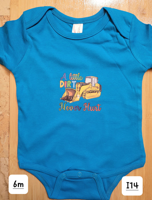 "Little Dirt Never Hurt Dump Truck" Onesie