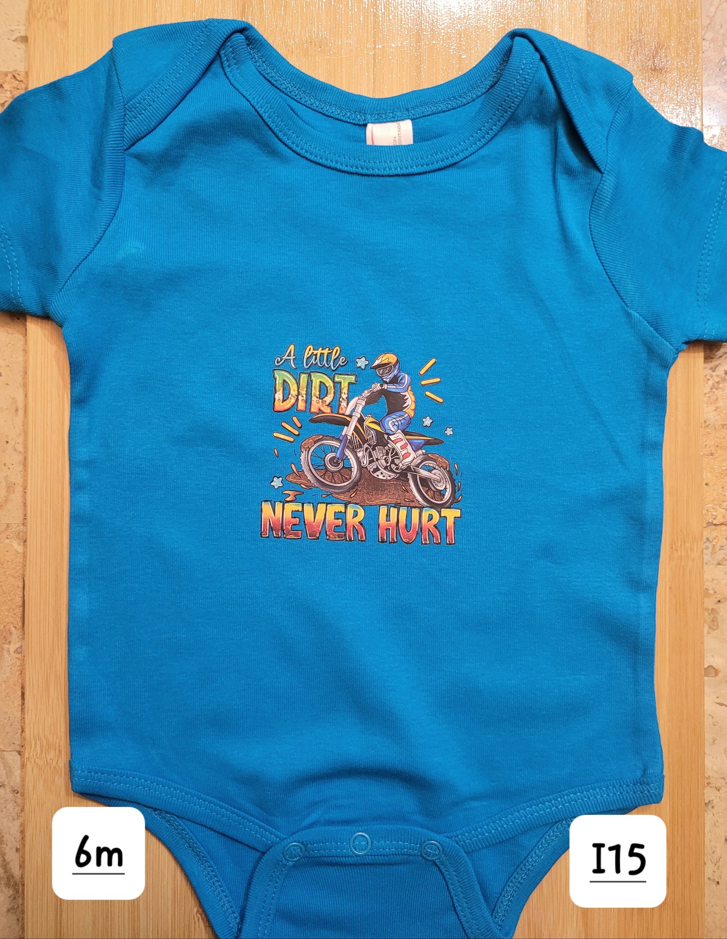 "Little Dirt Never Hurt Motor Bike" Onesie