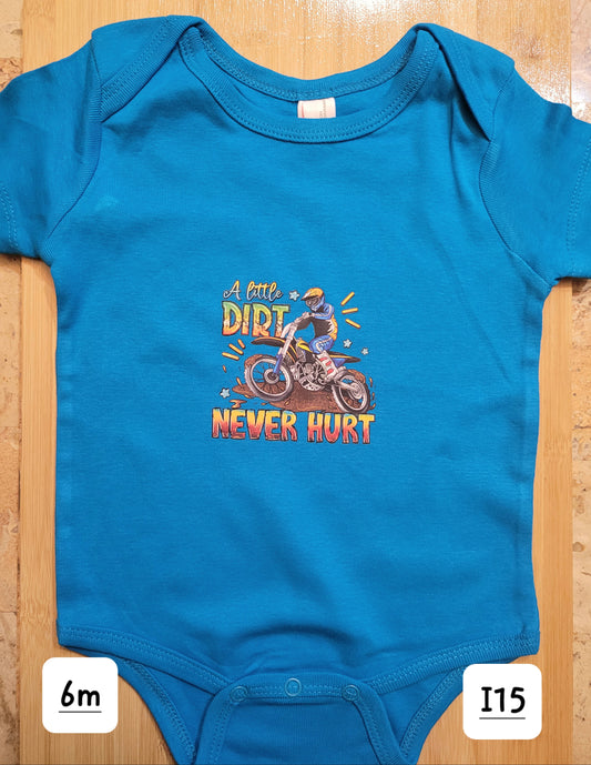 "Little Dirt Never Hurt Motor Bike" Onesie