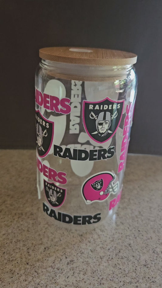 "Raiders w/Pink" Glass Jar